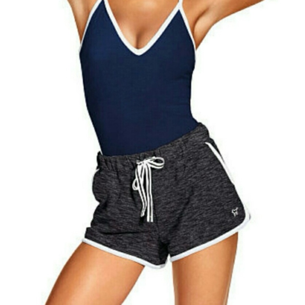Victoria's Secret Love Pink Navy Bodysuit With Varsity Stripes Sz Small